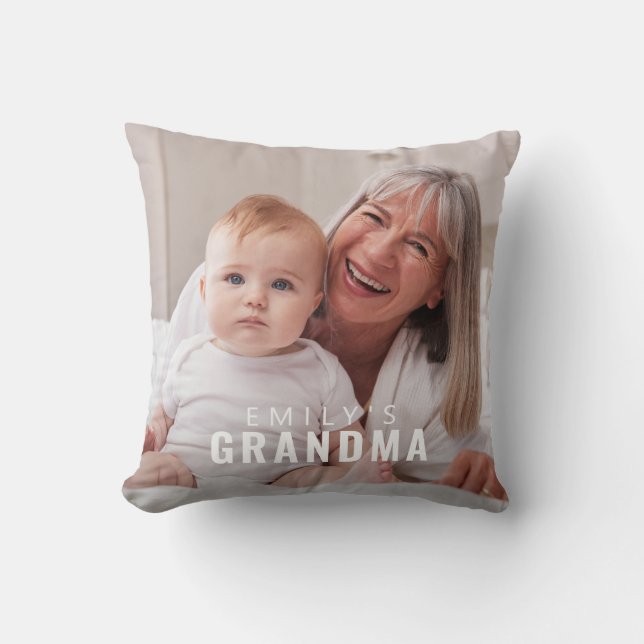 Grandma Keepsake Modern Bold Monogram Photo Cushion (Front)