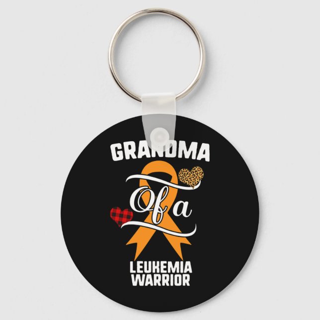 Grandma Leukaemia Awareness Leopard Buffalo Plaid  Key Ring (Front)