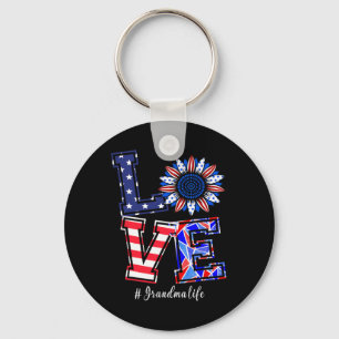 Grandma Life 4th Of July Love Sunflower American F Key Ring