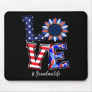 Grandma Life 4th Of July Love Sunflower American F Mouse Mat