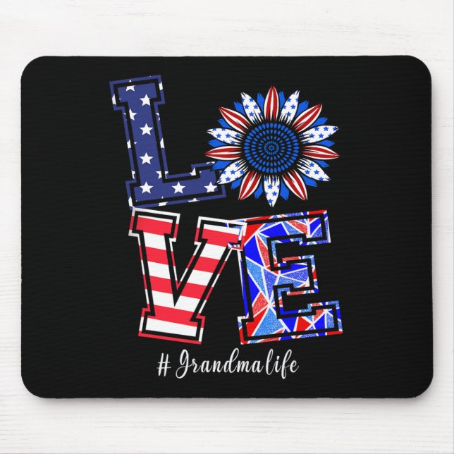 Grandma Life 4th Of July Love Sunflower American F Mouse Mat (Front)