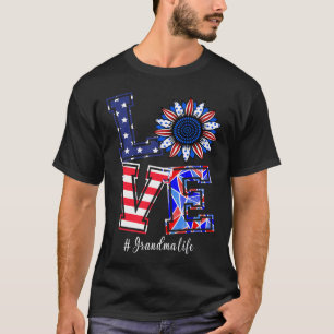 Grandma Life 4th Of July Love Sunflower American F T-Shirt