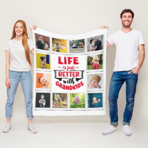 Grandma Life Better With Grandkids Photo Collage Fleece Blanket