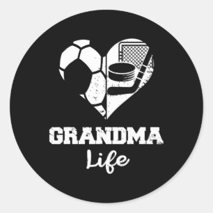 Grandma Life Heart Funny Soccer Hockey Grandma Classic Round Sticker