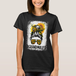 Grandma Life Messy Hair Bun Sunflower Women Mother T-Shirt