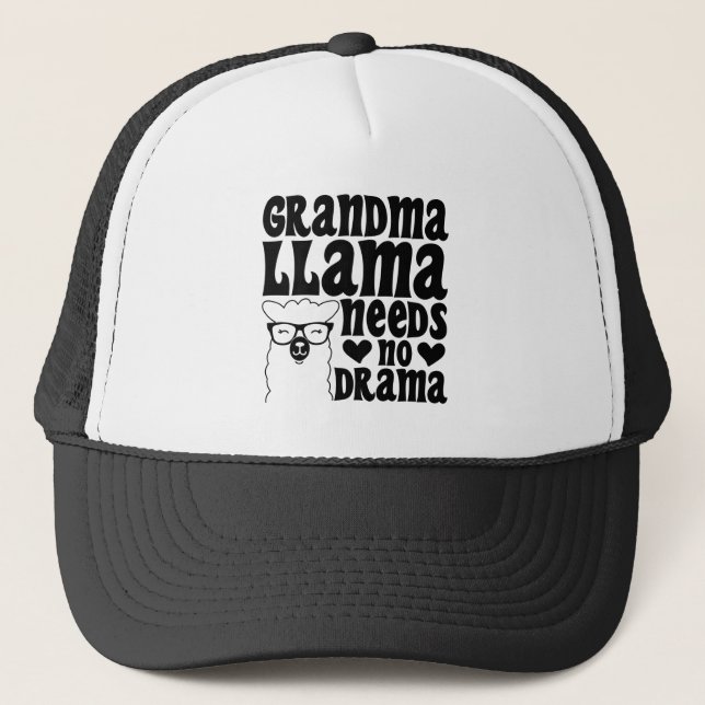 Grandma Llama Needs No Drama Cute Granny Humourous Trucker Hat (Front)