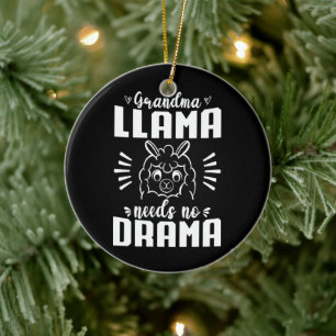 Grandma Llama Needs No Drama Cute Llama Birthday Ceramic Tree Decoration