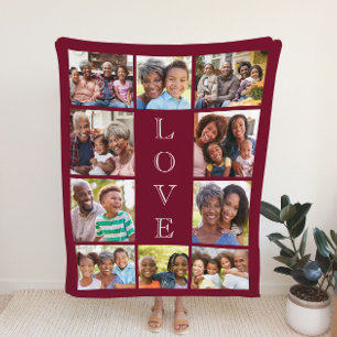 Grandma Love 10 Photo Collage Burgundy Sherpa Blanket