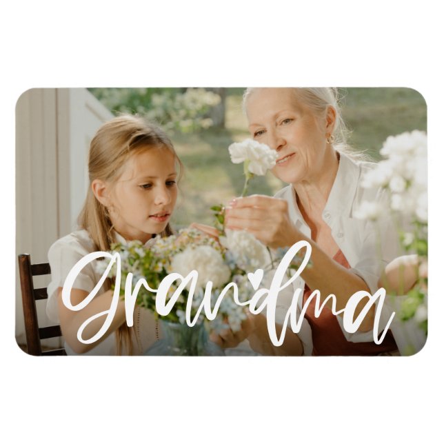 Grandma Love Script Personalised Photo Gift Magnet (Horizontal)