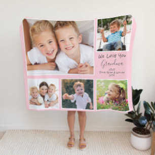 Grandma Love You 5 Photo Pink Sherpa Blanket