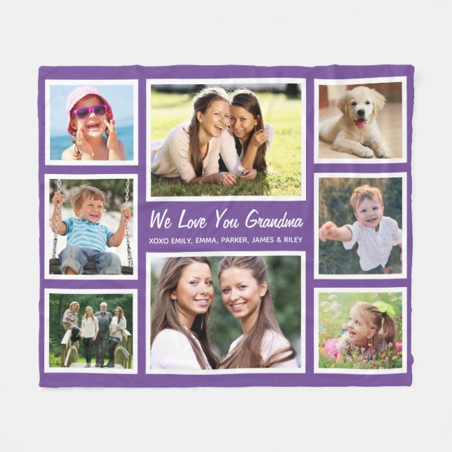 Grandma Love You 8 Photo Purple Fleece Blanket (Front (Horizontal))