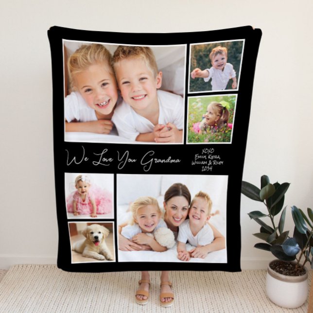 Grandma Love You Black Photo Fleece Blanket (Creator Uploaded)