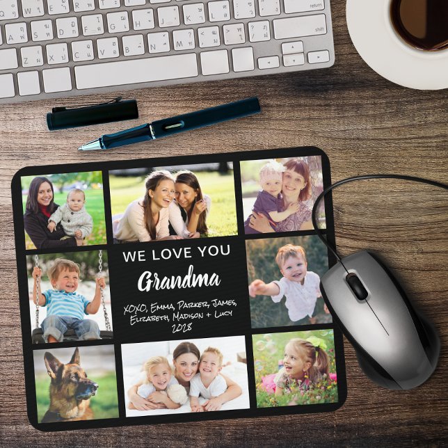 Grandma Love You Photo Collage Black Mouse Mat (Creator Uploaded)