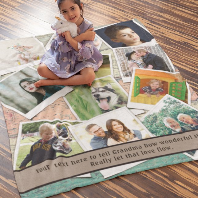 Grandma Love You Photo Collage Fleece Blanket (Creator Uploaded)