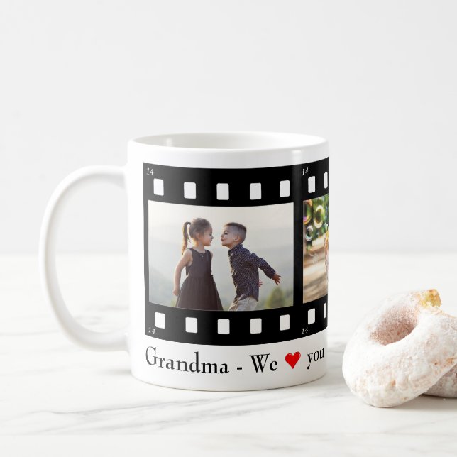 Grandma Love You Photo Film Strip Collage Template Coffee Mug (With Donut)