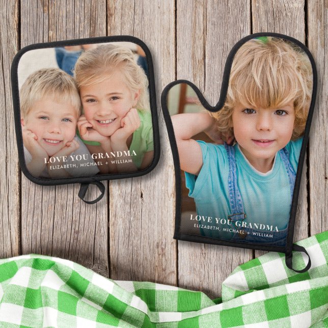 Grandma Love You Photo Oven Mitt & Pot Holder Set (Creator Uploaded)