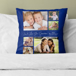 Grandma Love You Photos Blue Personalized Cushion<br><div class="desc">Celebrate Grandma with this custom photo collage keepsake pillow with modern white script and typography against a navy blue background. You can personalize with six family photos of grandchildren, family members, pets, etc., and personalize the expression to "I Love You" or "We Love You, " and whether she is called...</div>