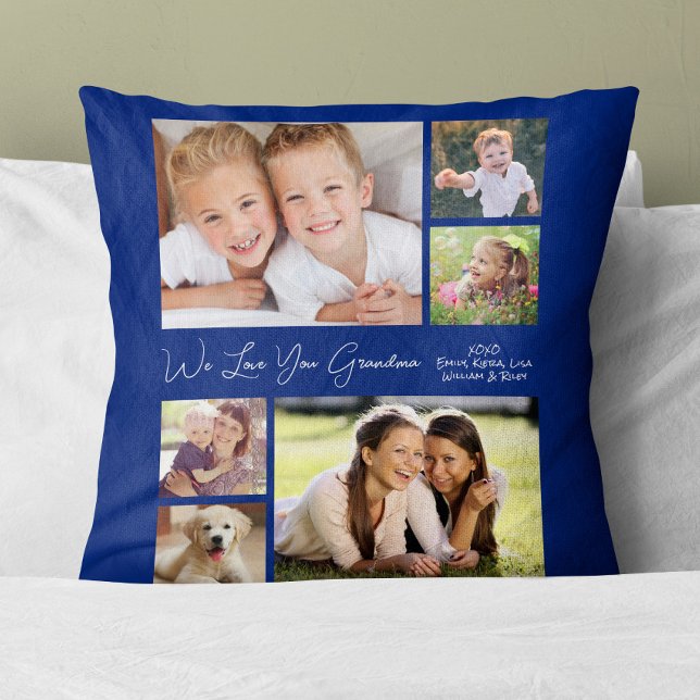 Grandma Love You Photos Blue Personalized Cushion (Creator Uploaded)