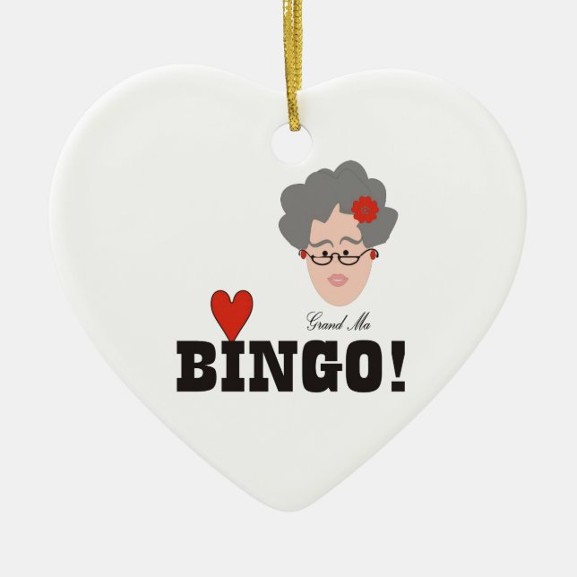 Grandma Loves Bingo Ceramic Ornament (Front)