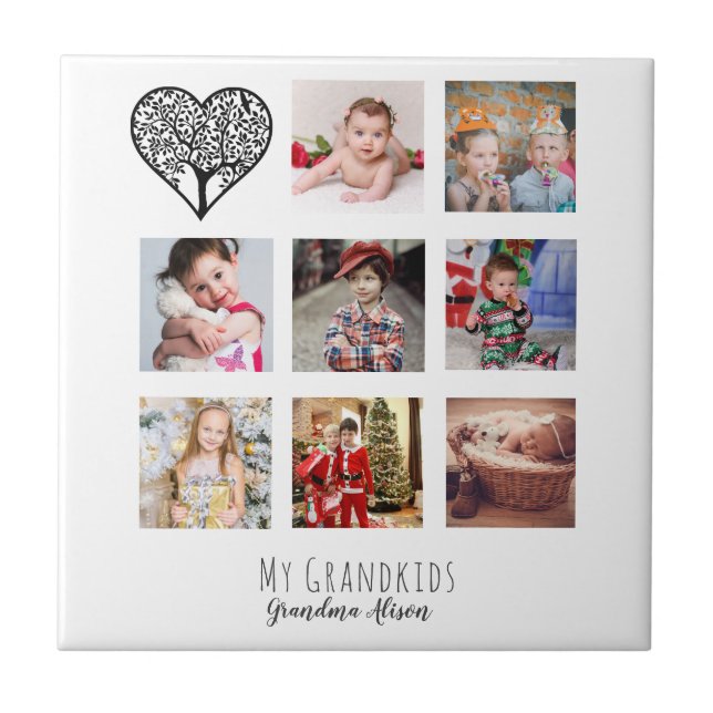 Grandma Loves Her Family Tree Photo Collage Gift Tile (Front)