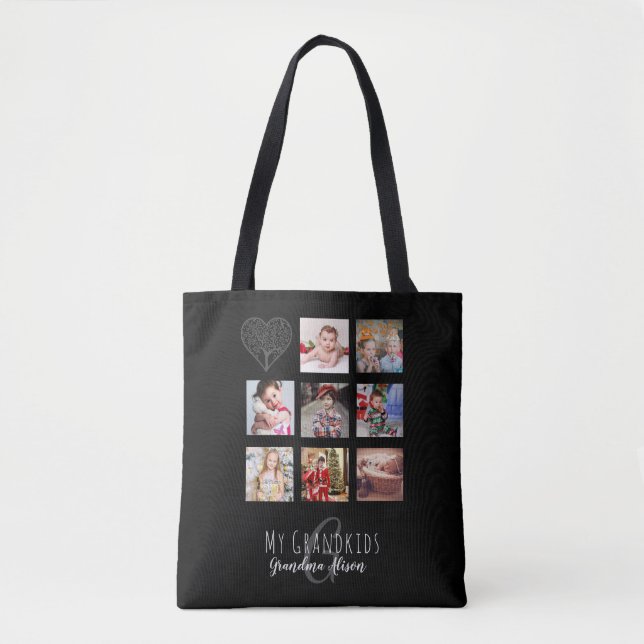 Grandma Loves Her Family Tree Photo Collage Gift Tote Bag (Front)