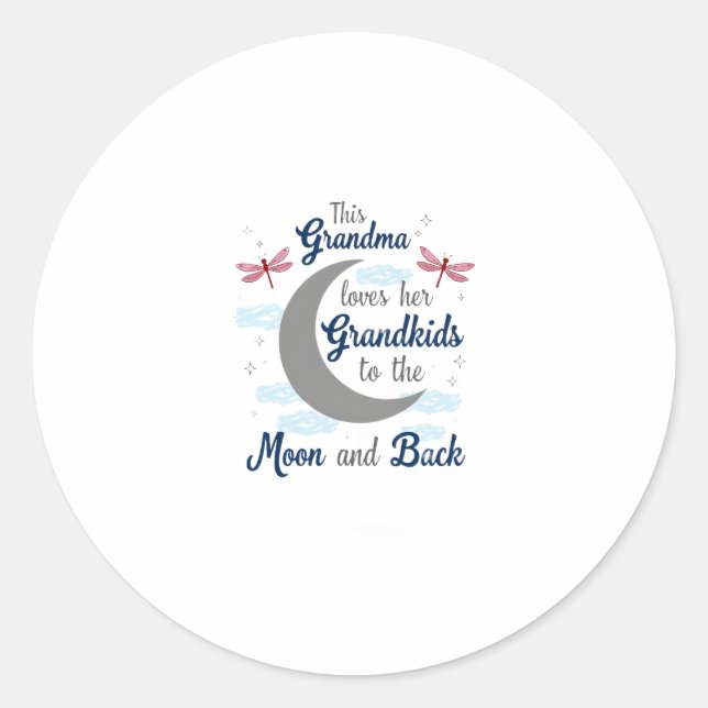 Grandma Loves Her Grandkids Dragonfly Moon Women G Classic Round Sticker (Front)