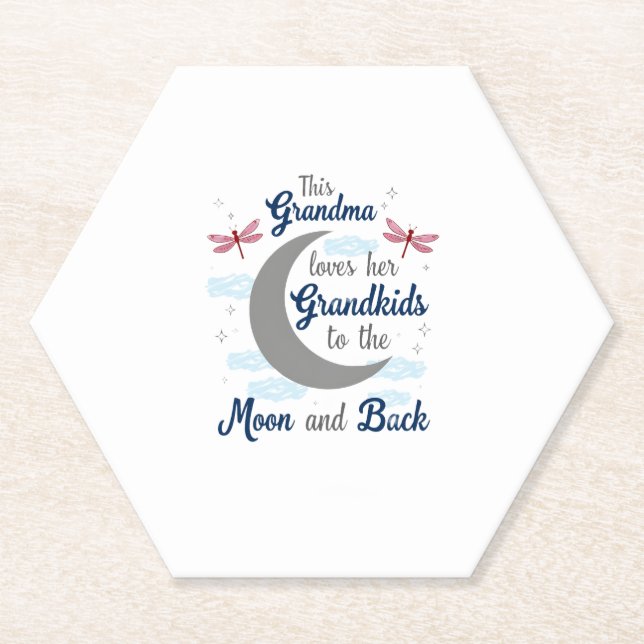 Grandma Loves Her Grandkids Dragonfly Moon Women G Paper Coaster (Front)