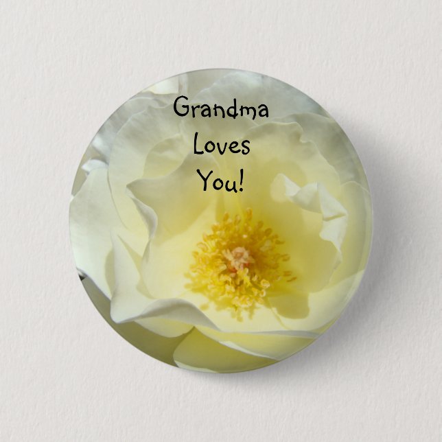 Grandma Loves You! button gifts White Rose Flower (Front)