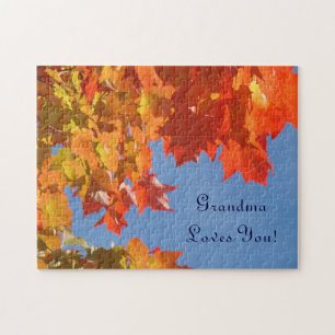 Grandma Loves You! puzzles gifts Autumn Leaves Sky