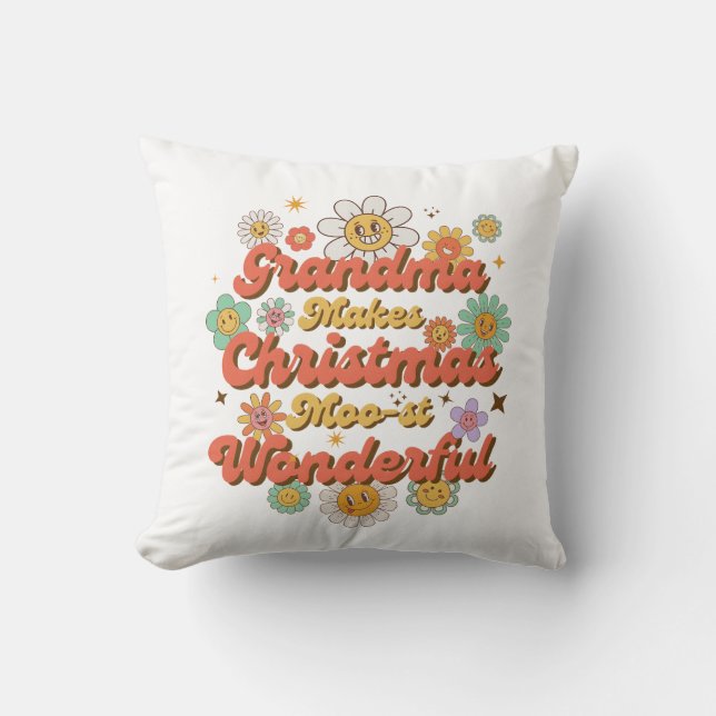 Grandma Makes Christmas Moo-st Wonderful Cushion (Front)