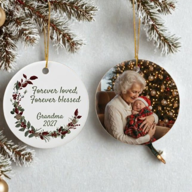 Grandma Memorial Ornament - Forever Loved (Grandma photo Christmas ornament)