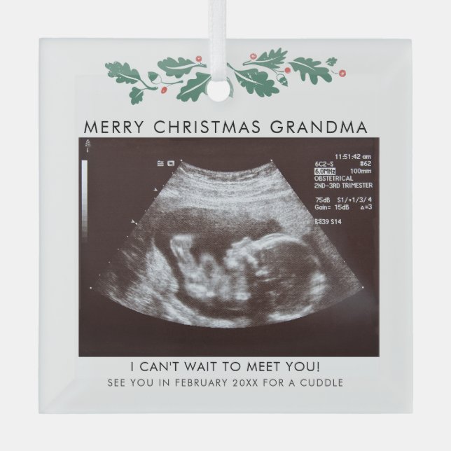 Grandma Merry Christmas Pregnancy Announcement Glass Tree Decoration (Front)