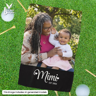 Grandma Mimi Established Script Heart Photo Golf Towel