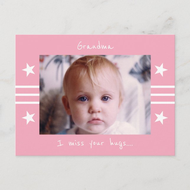 Grandma miss you pink white with stars photo postcard (Front)