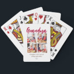 Grandma modern 4 photo quote  playing cards<br><div class="desc">Looking for a unique gift for a special grandma then this personalised gramdma playing cards , Featuring the word "grandma" in a stylish red script font, a funny grandmother quote, a cute love hearts, 4 photos of the granchildren. Photo tip: Crop your photos into squares before uploading ensuring subject is...</div>