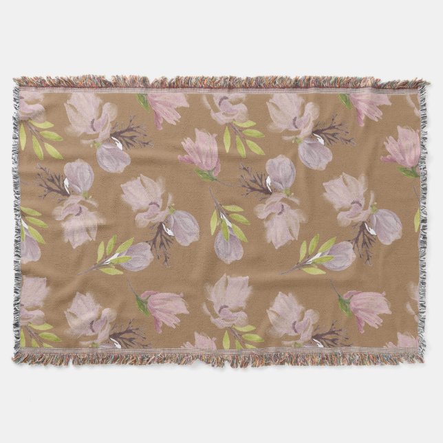 Grandma modern floral pattern cosy brown  throw blanket (Front)