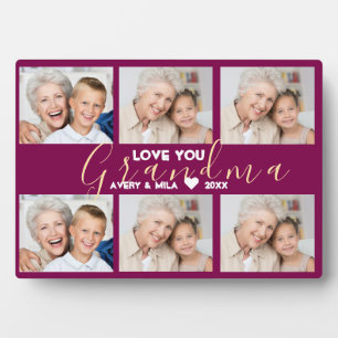 Grandma Modern Heart Script Photo Collage Love Plaque