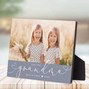 Grandma Modern Heart Script Photo Love Plaque