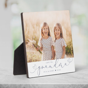 Grandma Modern Heart Script Photo Love Plaque