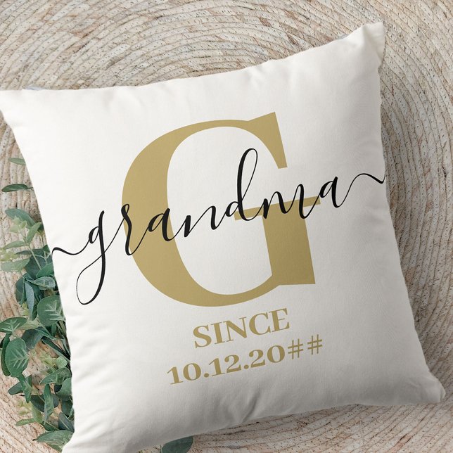 Grandma Monogram Elegant Script Subtle Ochre Cushion (Creator Uploaded)