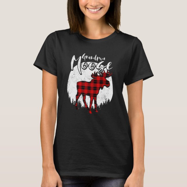 Grandma Moose Red Plaid Buffalo Matching Family Pa T-Shirt (Front)