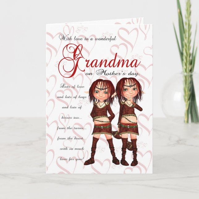 Grandma Mother's Day Card From Twins - Two Cute El (Front)