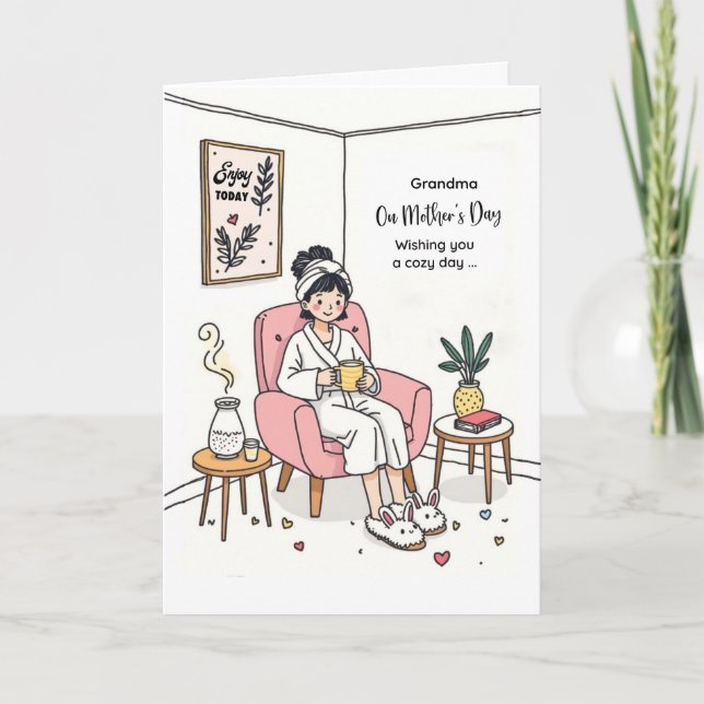Grandma Mother's Day Cozy Relaxing Illustration Card (Front)