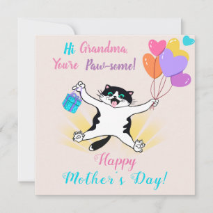 Grandma Mother's Day Cute Kitty Colourful Balloons Card