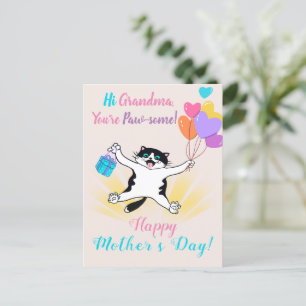 Grandma Mother's Day Cute Kitty Colourful Balloons Holiday Postcard