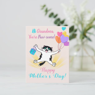 Grandma Mother's Day Cute Kitty Colourful Balloons Holiday Postcard
