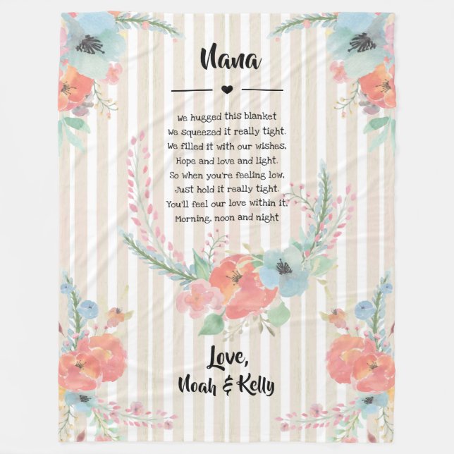 Grandma Mothers Day Floral Poem from Grandkids Fleece Blanket (Front)