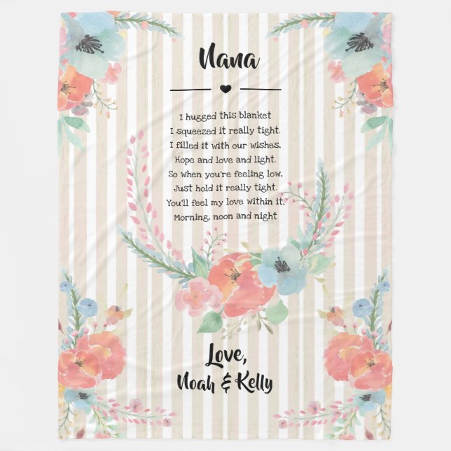 Grandma Mothers Day Floral Poem from Grandkids Fleece Blanket (Front)