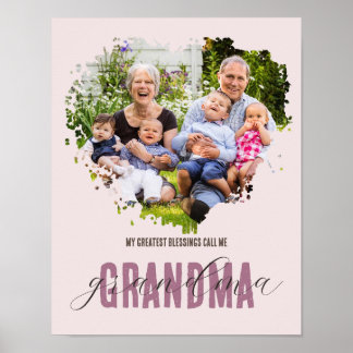 Grandma Mother's Day Photo Grandkids Watercolor Poster
