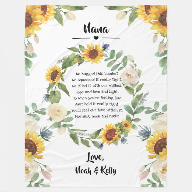 Grandma Mothers Day Sunflower Quote from Grandkids Fleece Blanket (Front)